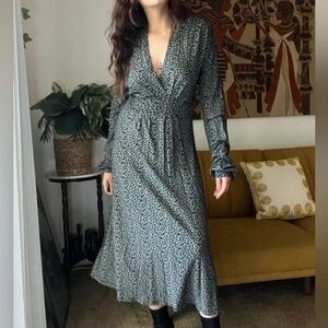 Vintage Vertigo Paris Floral Midi Dress Sz L RARE FIND